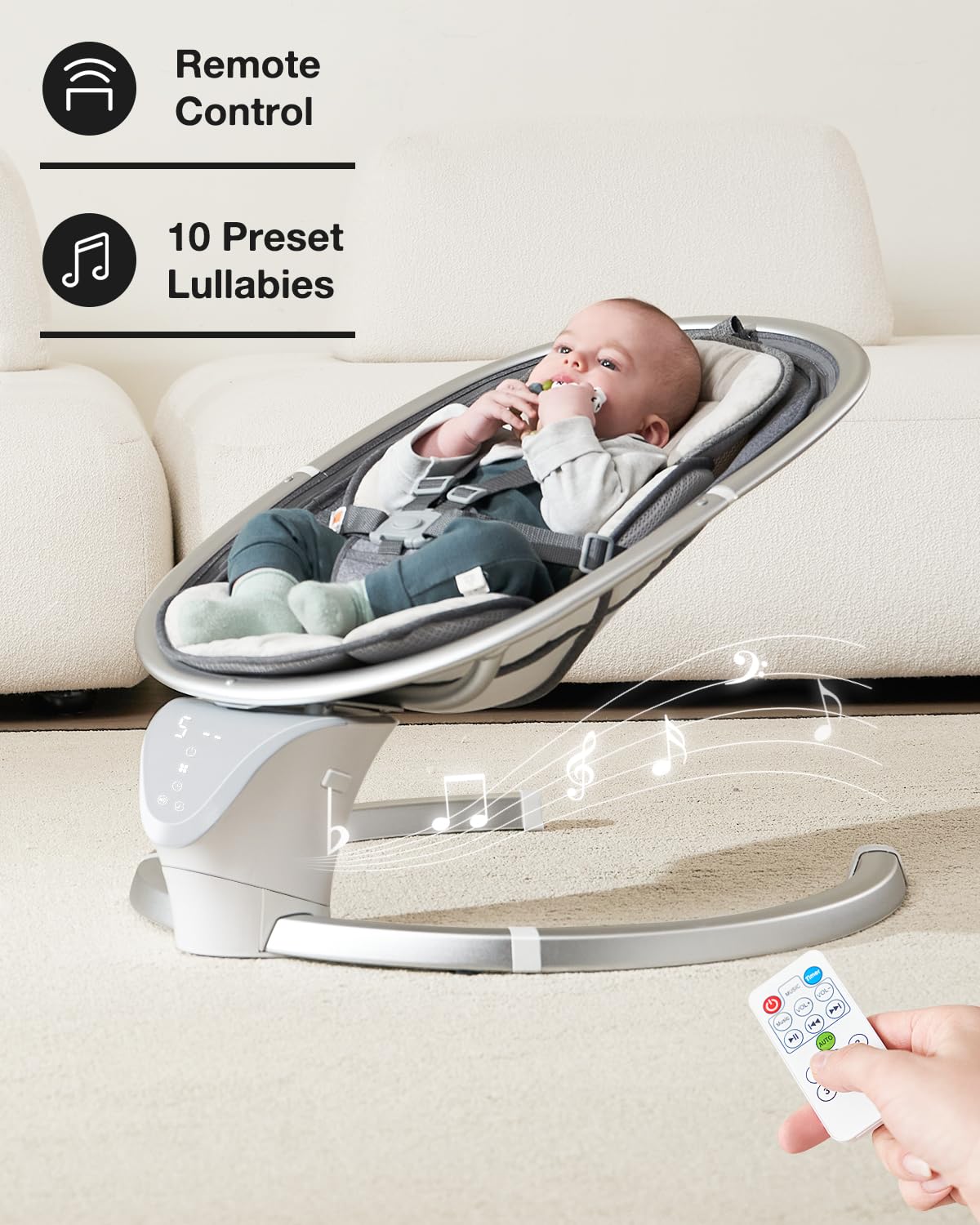 Baby Swings For Infants, Infant Swings With Music, 5 Speeds And Remote Control, Compact Baby Swing For Newborns Boys Girls