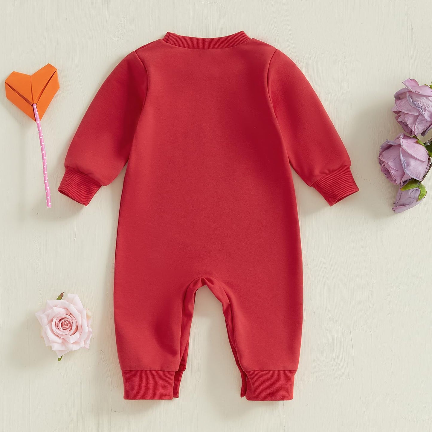 Ledy Champswiin Baby Valentine Clothes Cute Newborn Boy Girl Onesie Long Sleeve Romper Jumpsuit Infant One Piece Outfit (Red Emb