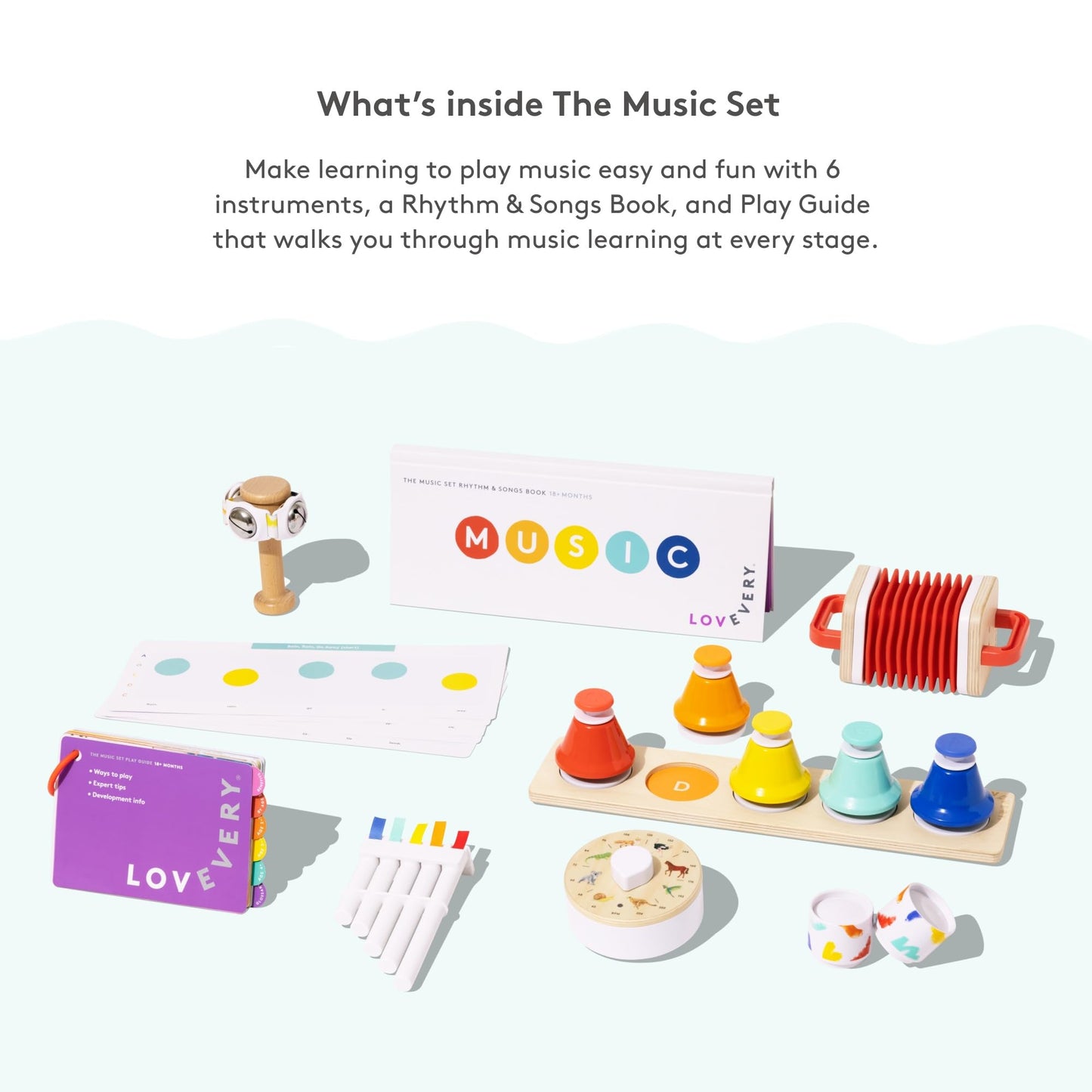 Lovevery | The Music Set | 6 Montessori Musical Instruments & Rhythm Book | Educational Toys for Toddlers & Preschoolers | Simpl