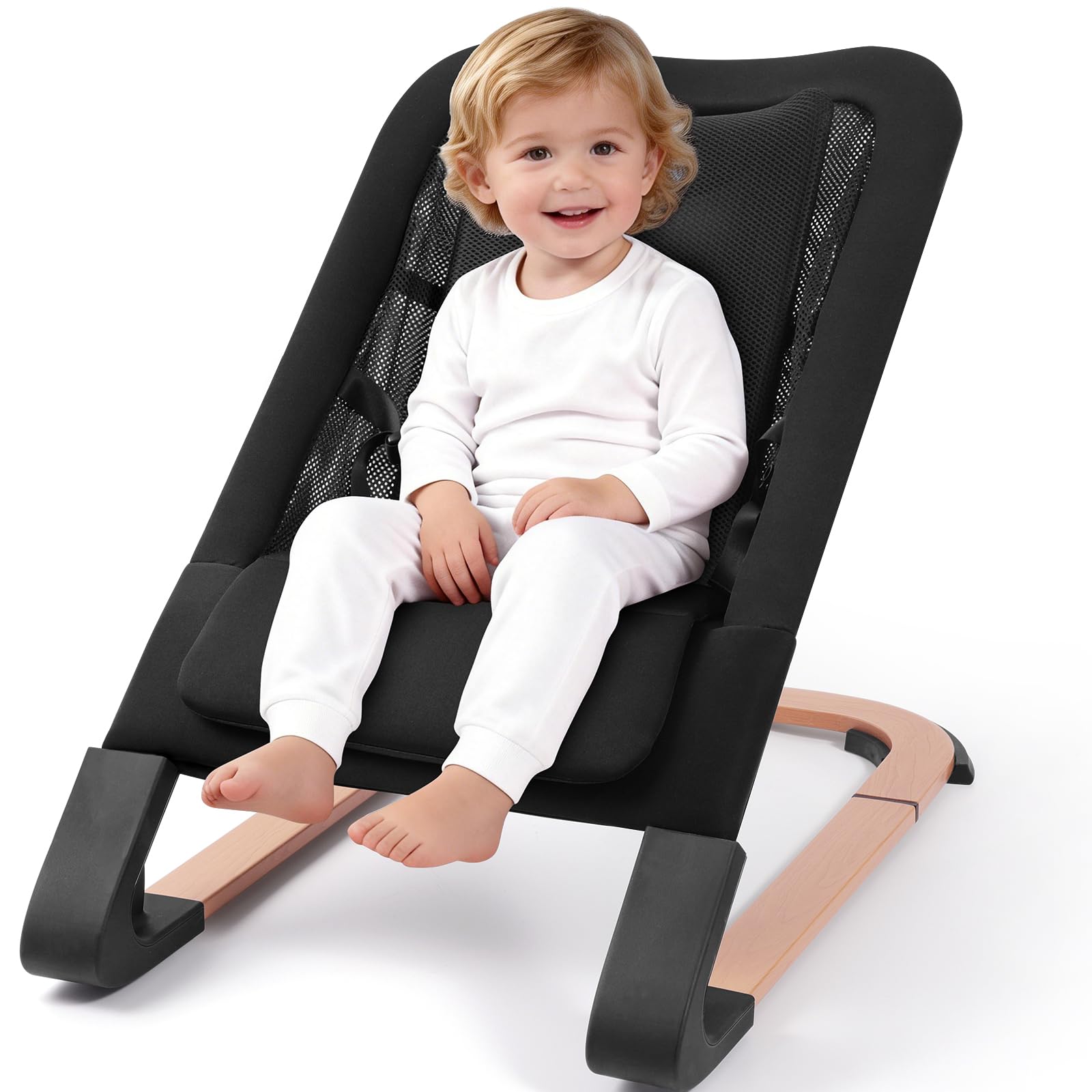 Baby Bouncer for Newborns 0-12 Months: 0-5 Years Portable Infant boy Bouncer Seat Chair in Black with Adjustable Recline & 3-Poi