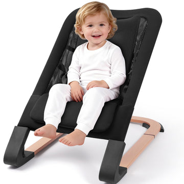 Baby Bouncer for Newborns 0-12 Months: 0-5 Years Portable Infant boy Bouncer Seat Chair in Black with Adjustable Recline & 3-Poi