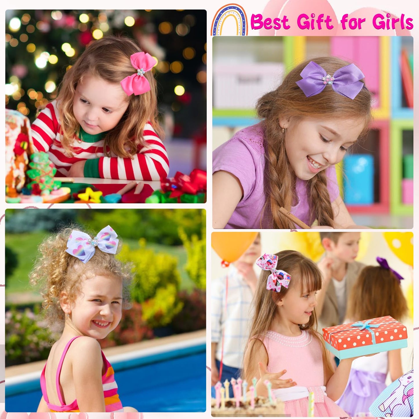 Dwenarry 5 Inch Hair Bows For Girls Colorful Rainbow Little Girls Hair Bow With Alligator Clips For Toddlers Girls Children Kids
