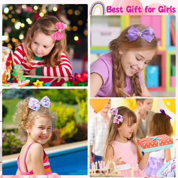 Dwenarry 5 Inch Hair Bows For Girls Colorful Rainbow Little Girls Hair Bow With Alligator Clips For Toddlers Girls Children Kids