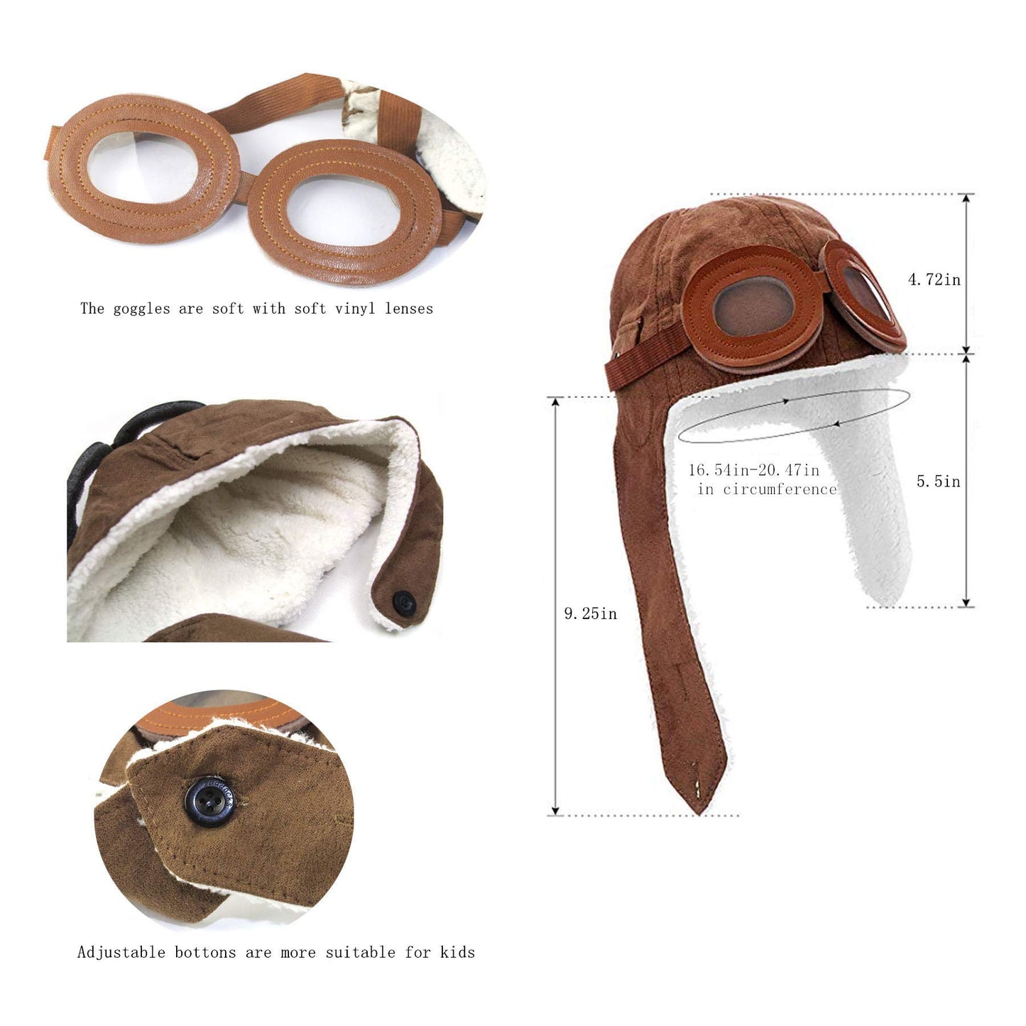 Happy Will Baby Pilot Hat Warm Aviator Cap With Earflaps Unisex Kids Fleece Winter Protect Beanie Hat For Kids Boys(Brown)