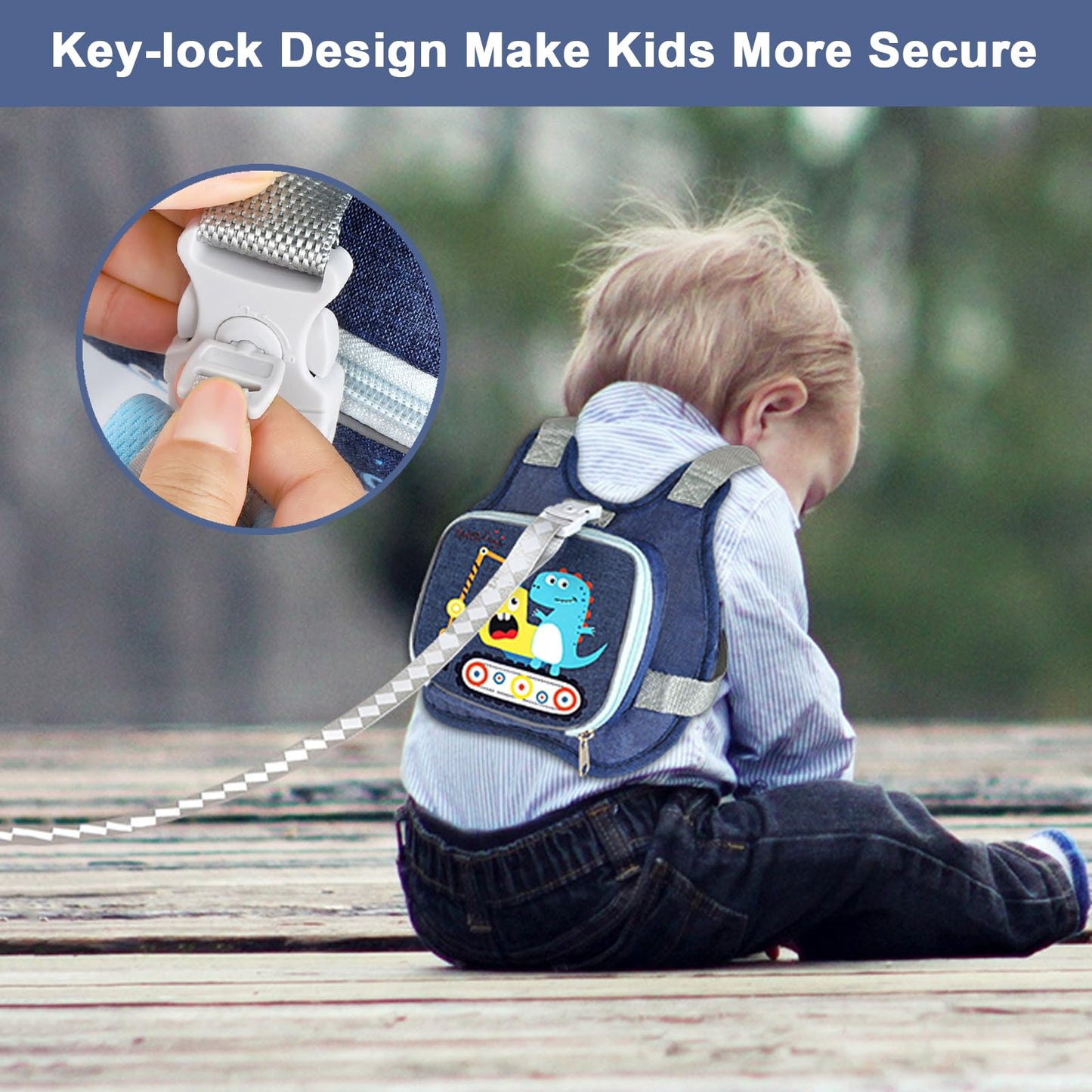 Accmor Toddler Harness Leash+ Reflective Anti Lost Wrist Link, Cute Dinosaur Kids Harness With Leash, Collapsible Child Leash Ba