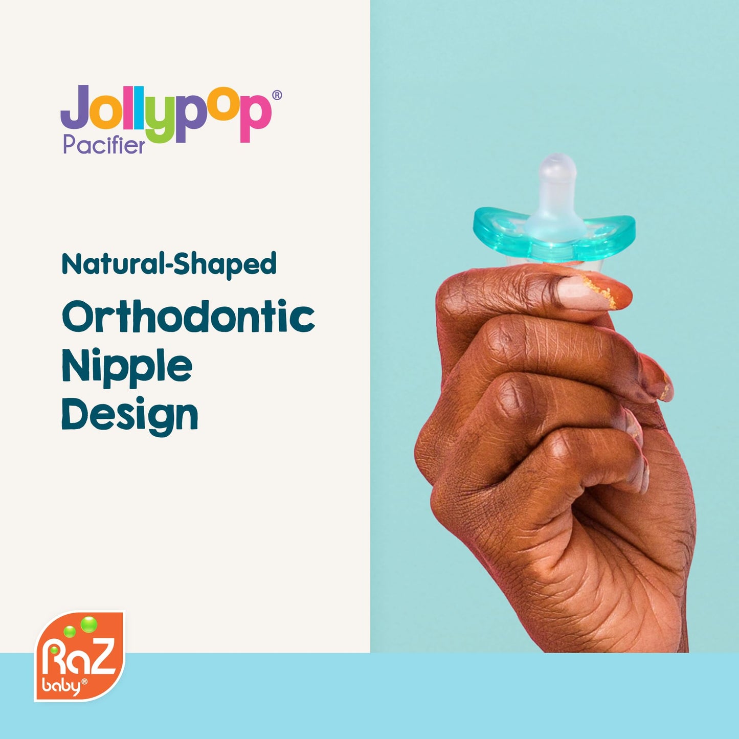 Razbaby Jollypop Baby Pacifier For Newborns 3M+ - Soft Bpa Free Medical Grade Silicone Made In The Usa With A Durable One Piece