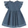 Niyage Toddler Girls Elegant Lace Pom Pom Flutter Sleeve Party Princess Dress Navy Bule 120