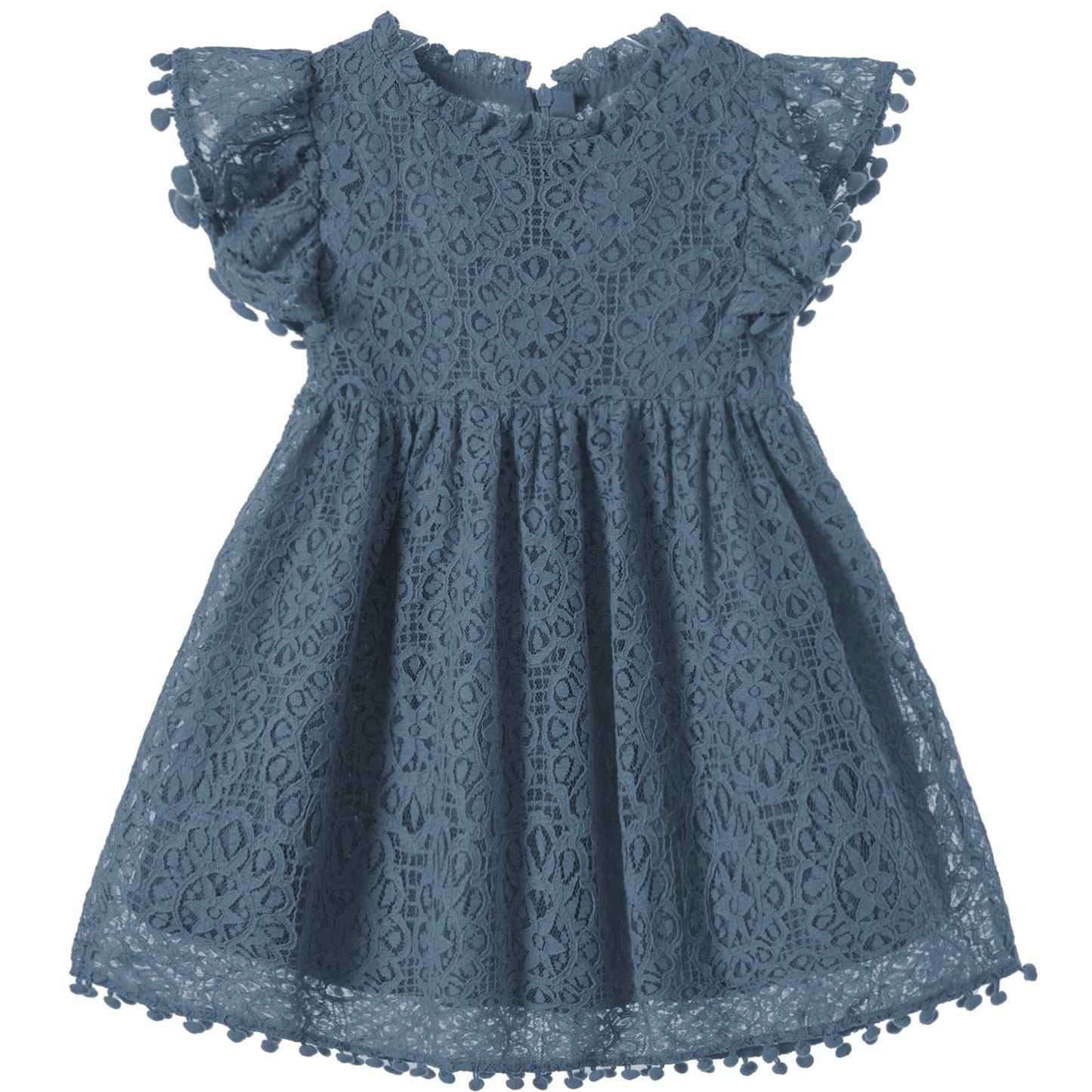 Niyage Toddler Girls Elegant Lace Pom Pom Flutter Sleeve Party Princess Dress Navy Bule 120
