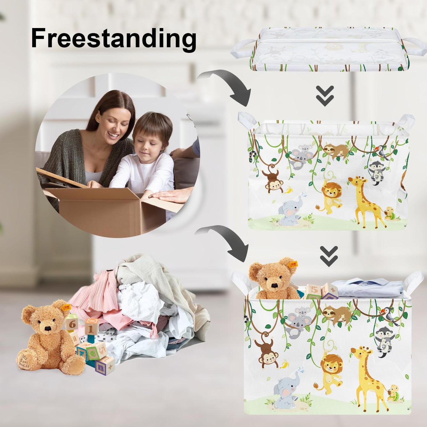 Clastyle Vine Woodland Animal Baby Basket Stuffers Toddler Gift Toy Chest Box Bin Organizer Nursery Room Decor Rectangle Elephan