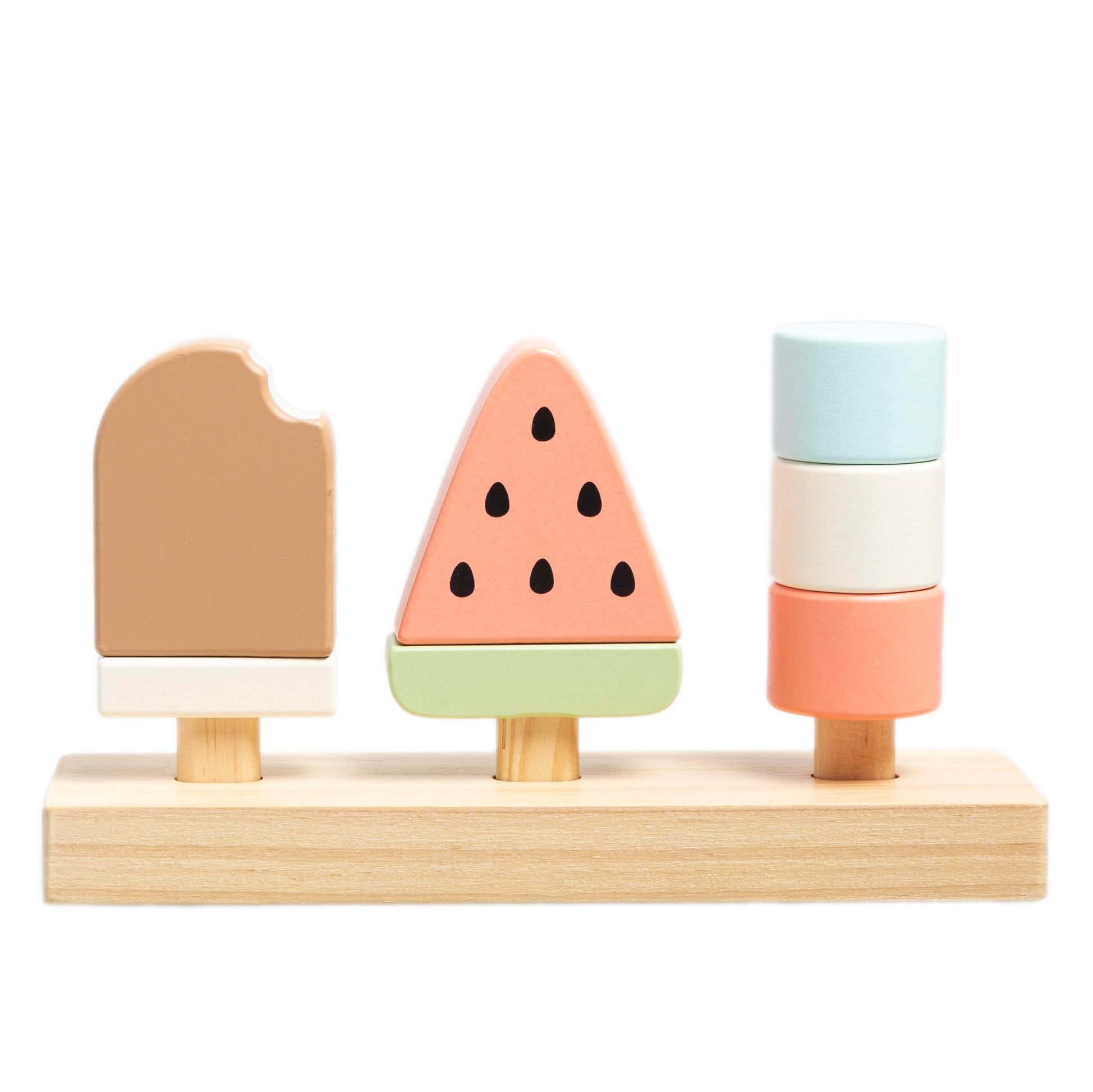 Pearhead Wooden Stacking Toy - Ice Cream Mix & Match Pretend Play Food, FSC-Certified, Montessori Toy Develops Fine Motor Skills