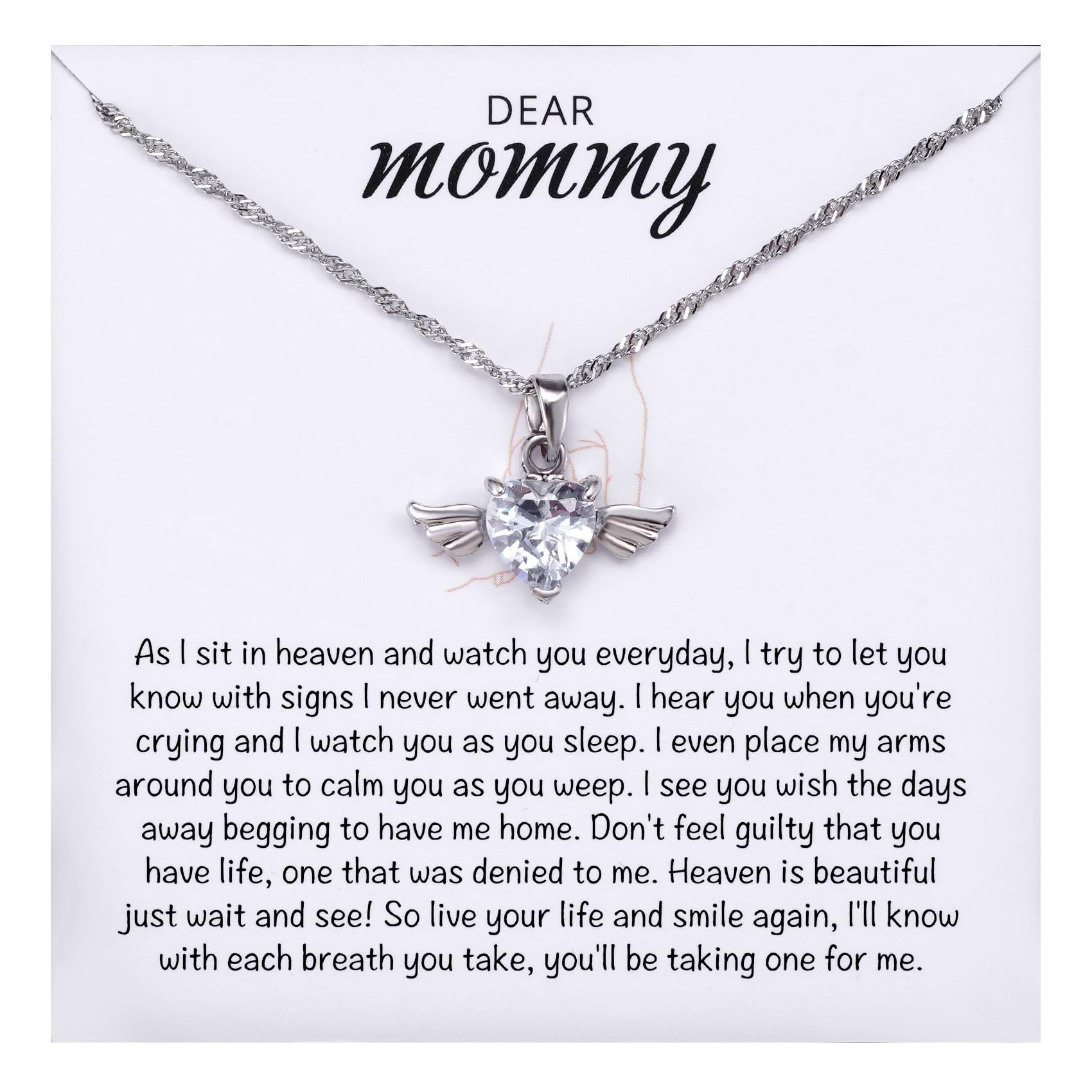 Mama of an Angel Baby Necklace, Miscarriage Gift for Loss of Baby Mother, Angel Wings Heart Necklace for Angels Mom, Infant Chil