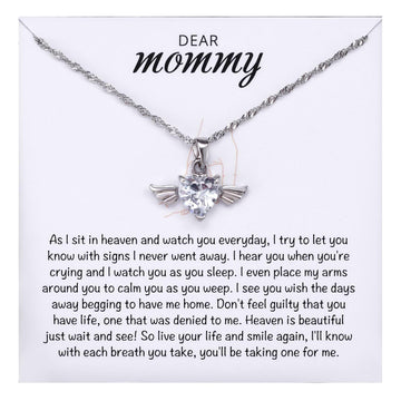 Mama of an Angel Baby Necklace, Miscarriage Gift for Loss of Baby Mother, Angel Wings Heart Necklace for Angels Mom, Infant Chil