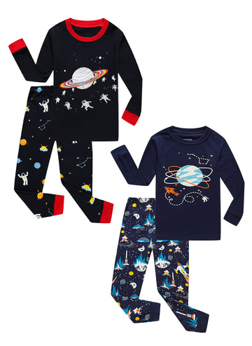 Family Feeling 4 Piece Baby Boys Space Pajamas Long Sleeve 100% Cotton Toddler Kid Pjs 18-24 Months