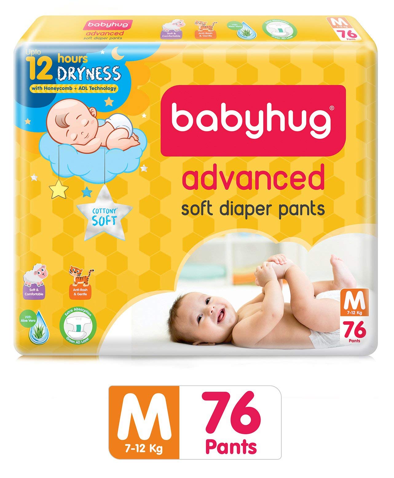 Babyhug Baby Diapers Pants Medium Pack Of 76 Advanced Soft Diapers Pants(M76) (712 Kg)