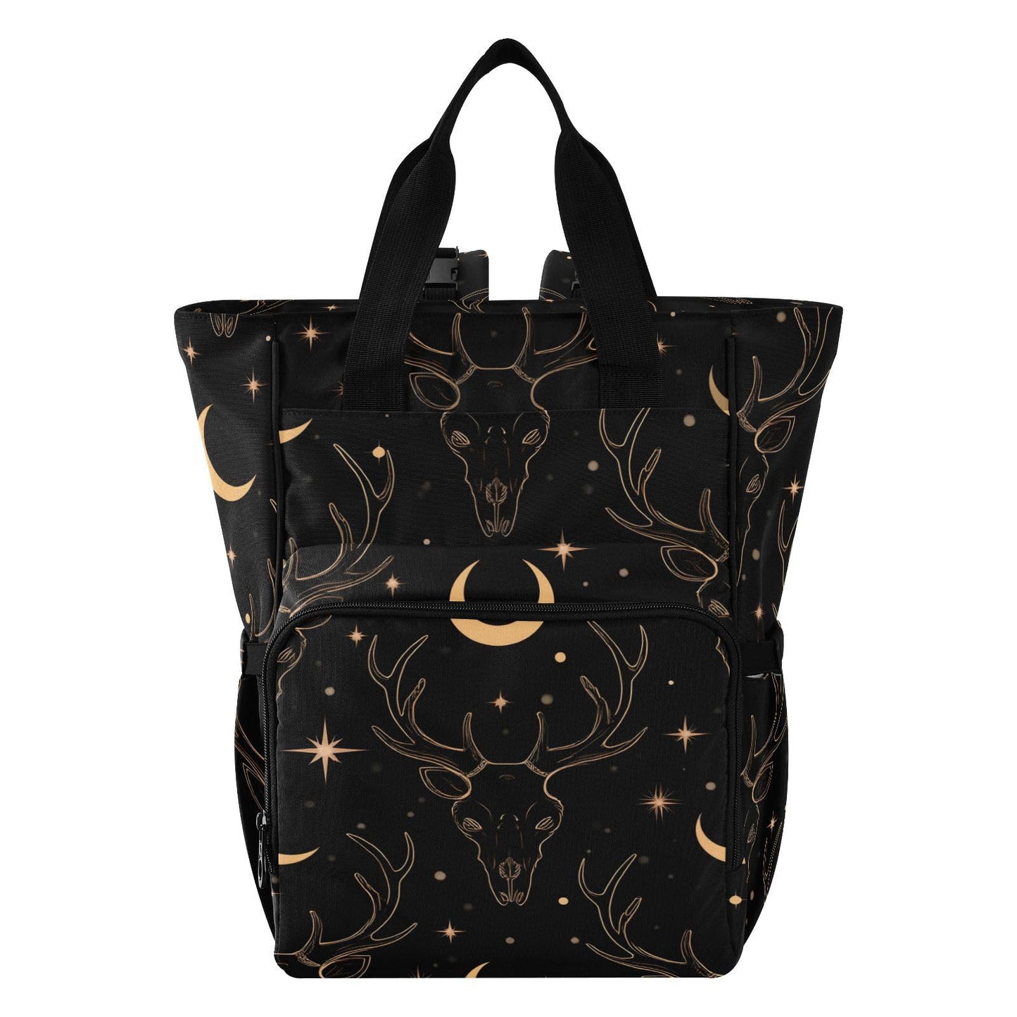 senya Diaper Bag Backpack, Golden Deer Skull Multifunction Travel Bag for Moms Dads