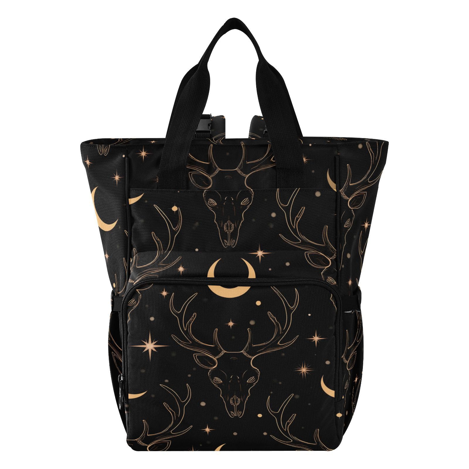 senya Diaper Bag Backpack, Golden Deer Skull Multifunction Travel Bag for Moms Dads