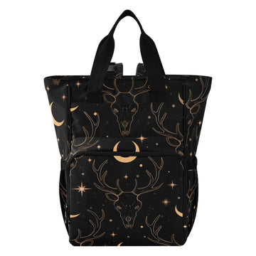 senya Diaper Bag Backpack, Golden Deer Skull Multifunction Travel Bag for Moms Dads