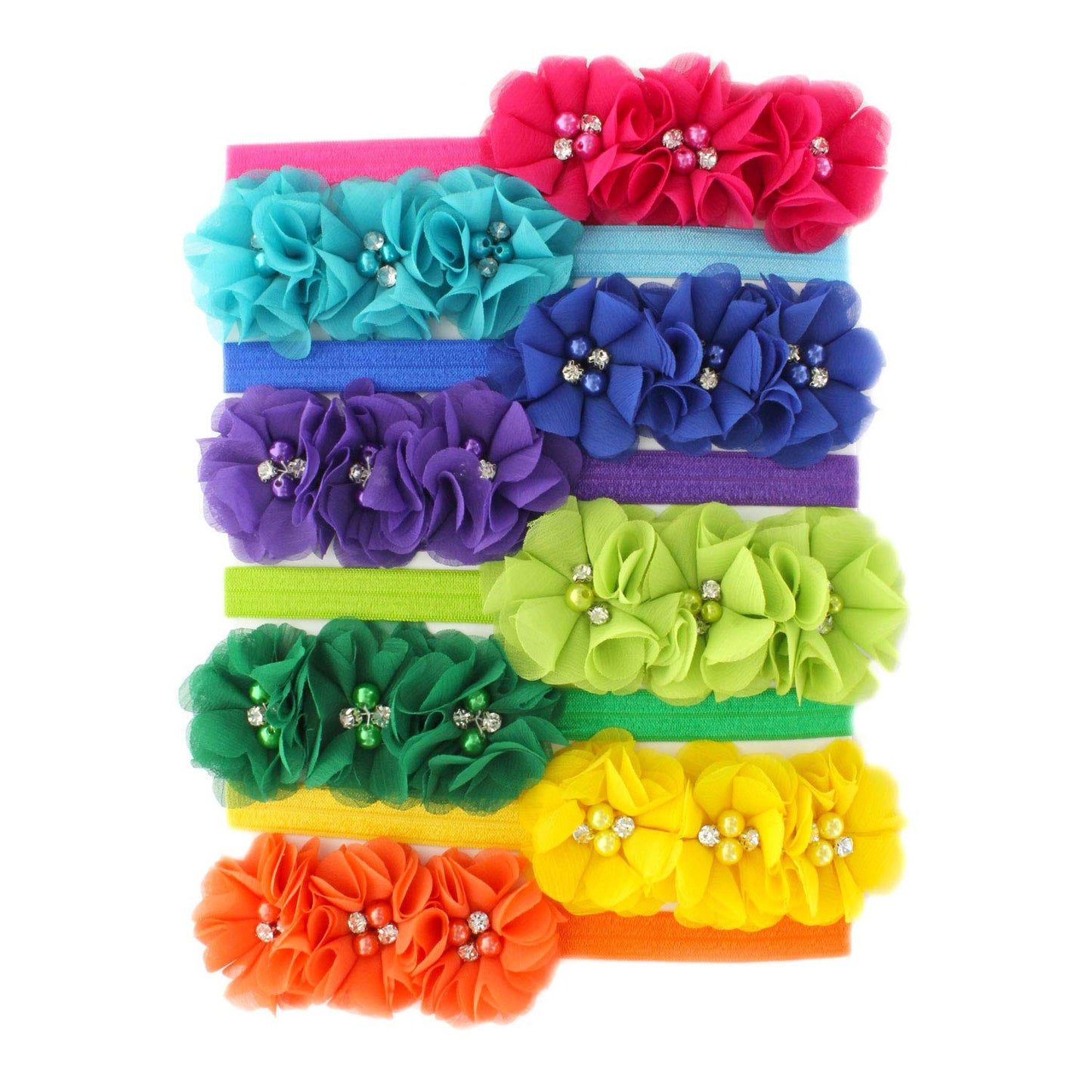My Lello Baby Flower Headbands Fabric Beaded Trio Stretchy Elastic Variety Pack Bright Primary Colors 8 Pcs