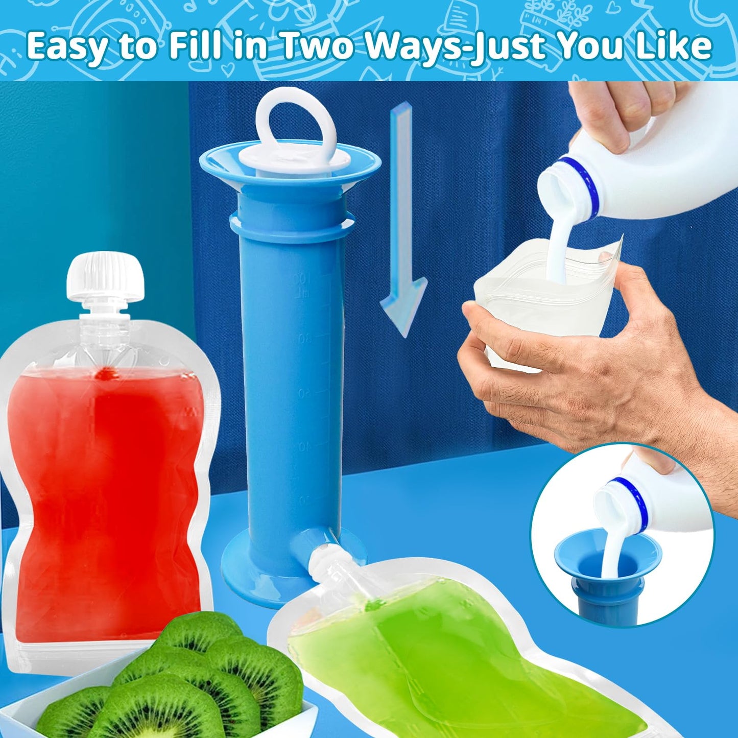 Newmemo 6Pcs Reusable Baby Food Pouches Filler Kit Baby Food Pouch Maker For Applesauce Yogurt Smoothie Refillable Fruit Puree P