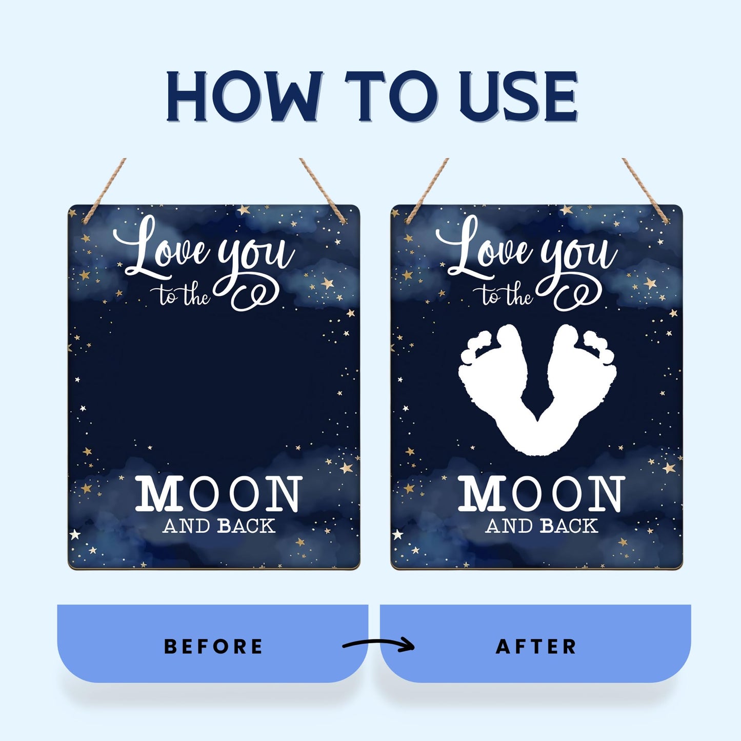 I Love You To The Moon And Back From Baby Footprint Bottom Butt Print Hanging Sign Gift For Mom Dad, Diy My 1St Mothers Fathers