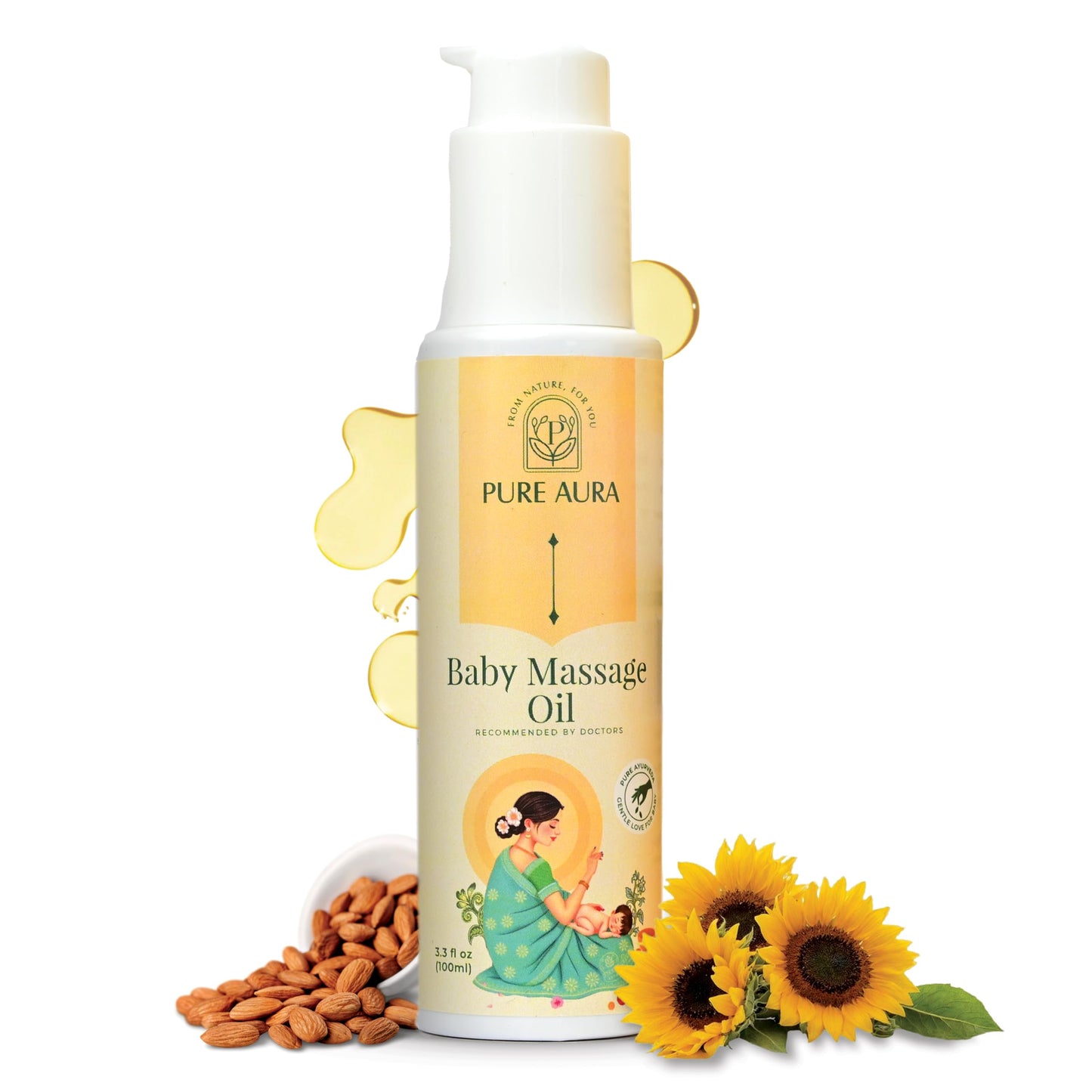 Pure Aura Baby Massage Oil 100Ml | 100% Natural Baby Oil For Newborns | Ayurvedic Skin & Hair Care | Nourishing & Moisturizing |