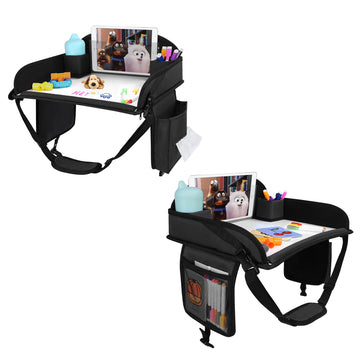 Kids Travel Tray for Toddler Car Seat, Lap Tray for Girl Activities with Dry Erase Board & Cooler Cup Holder, Road Trip Essentia