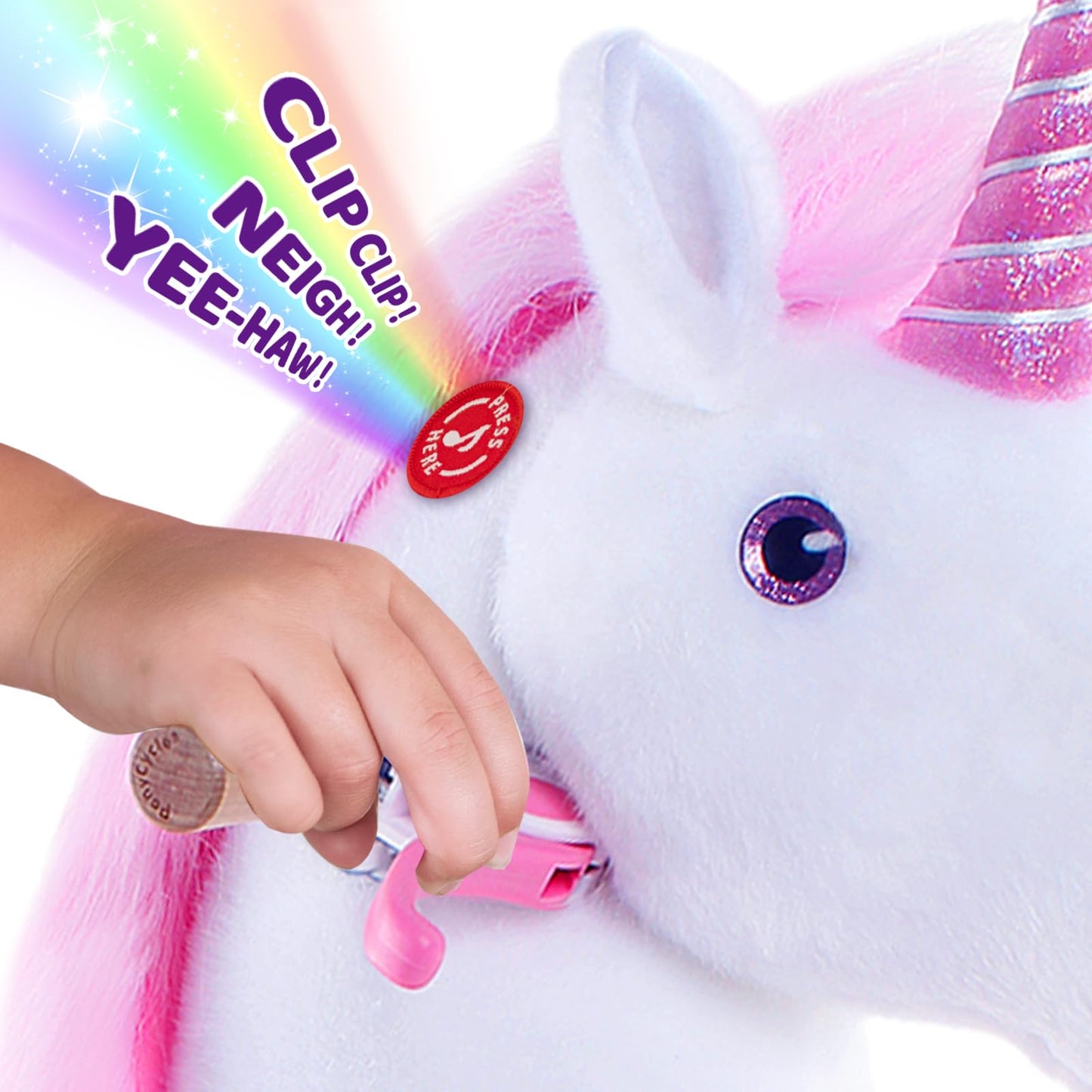 PonyCycle Official Classic U Series Ride on Horse Toy Plush Walking Animal Pink Unicorn Size 4 for Age 4-8 Ux402