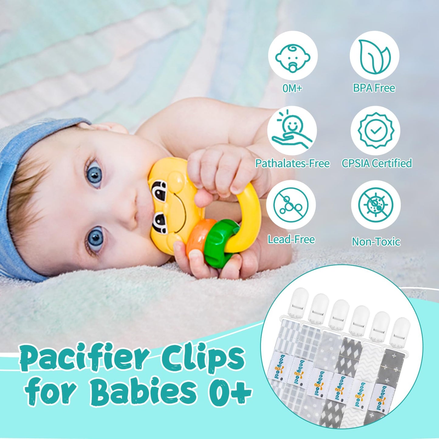 Babygoal Neutral Pacifier Clips, 6 Pack Binky Paci Holder And Leash For Boys And Girls Fits For Most Pacifier, Binkie Styles & B