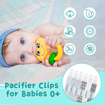 Babygoal Neutral Pacifier Clips, 6 Pack Binky Paci Holder And Leash For Boys And Girls Fits For Most Pacifier, Binkie Styles & B