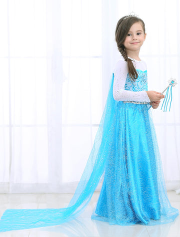 Esvaiy Girls Princess Elsa Dress Costume - Halloween Birthday Party Dress Up For Toddler Girl Kids 2T 3T 4T 5T 6T 7T 8T (4-5 Yea