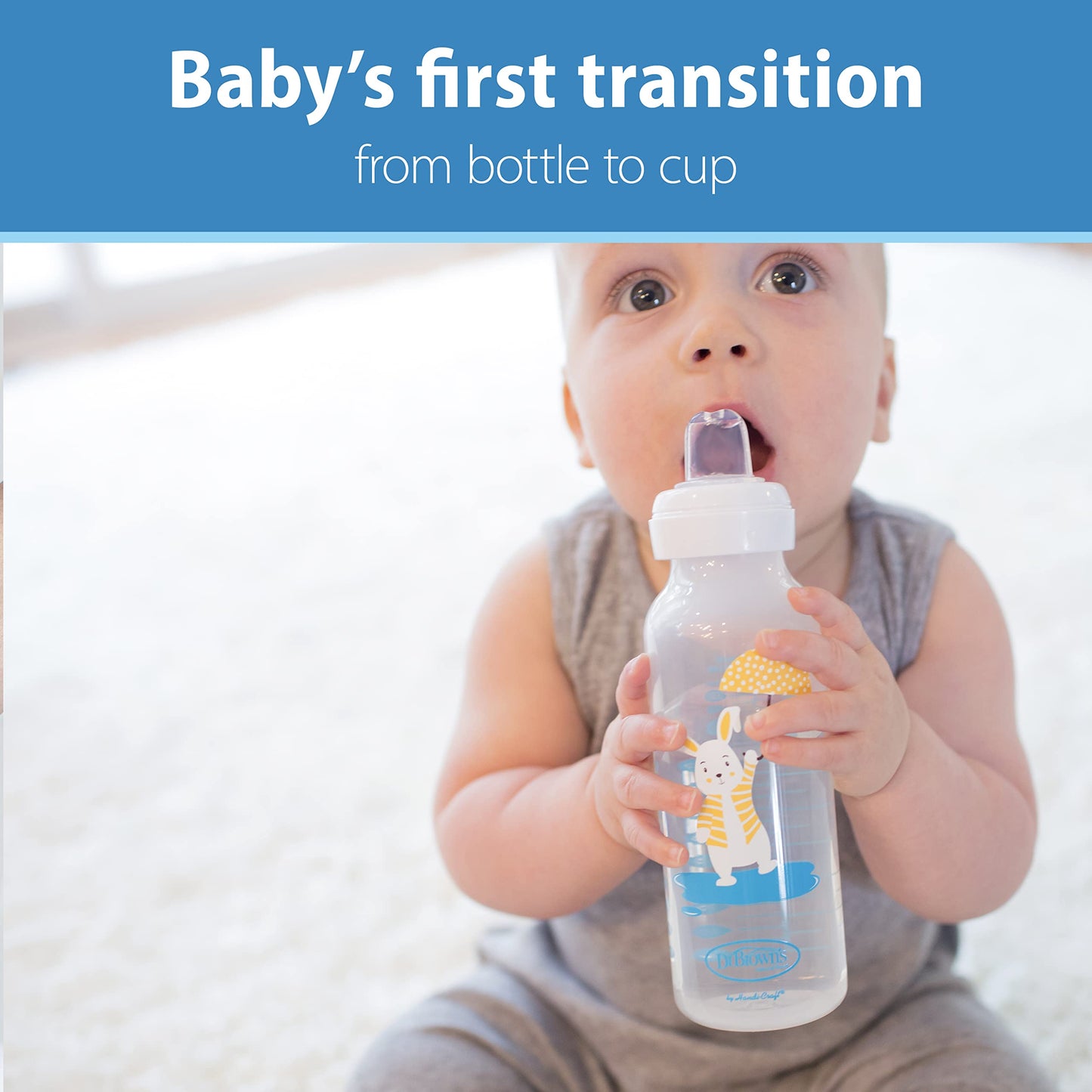 Dr. Brown'S Milestones Narrow Sippy Bottle, 100% Silicone Soft Sippy Spout, 8Oz/250Ml, Flamingo & Bunny, 6M+
