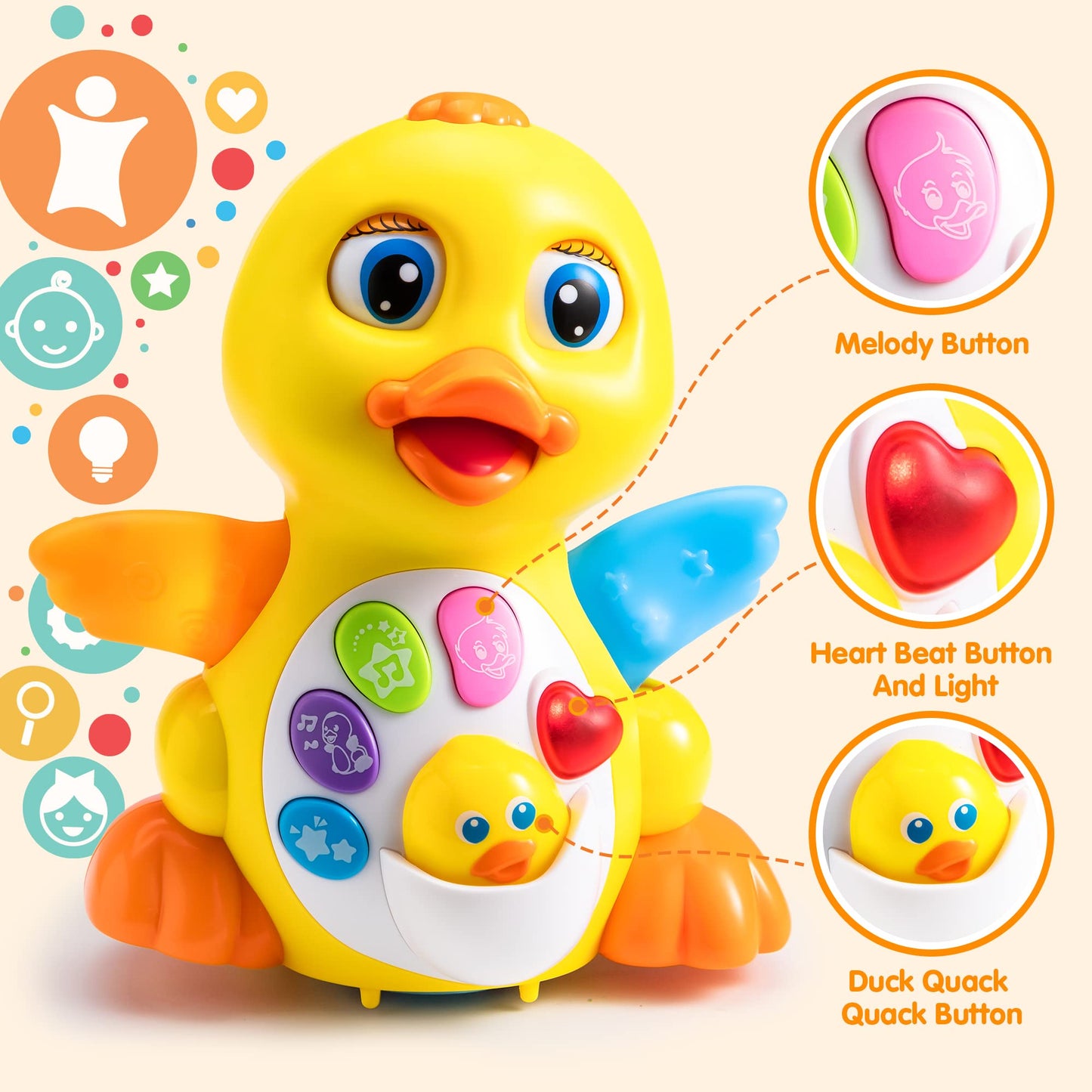 JOYIN Baby Toys Duck, Infant Musical Toys 18+ Months, Tummy Time Toys with Music & Lights, Light Up Learning Toys, Dancing Crawl