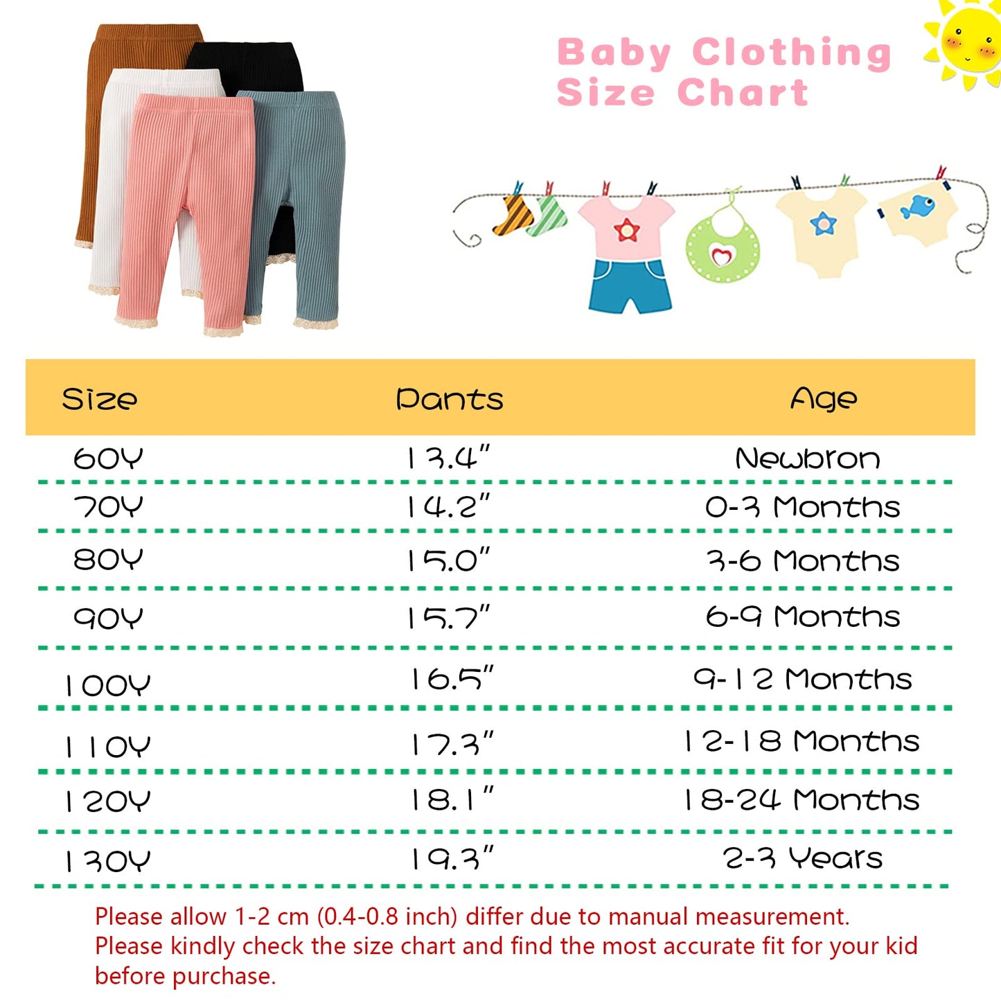 Unikaka Toddler Baby Girl 0-36 Months 5-Pack Pants In Grey White Black Orange And Pink