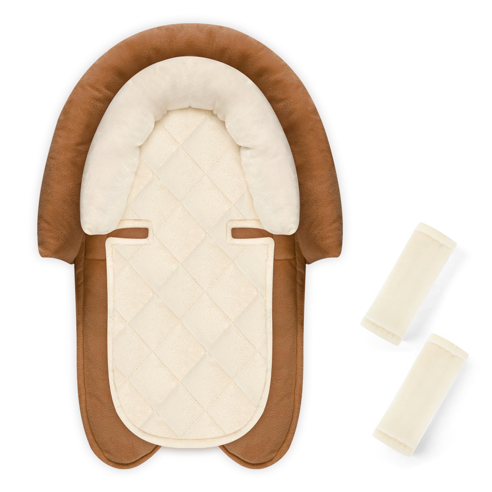Baby Car Seat Head Body Support & Strap Covers, 2 in 1 Infant Car Seat Insert, Reversible Soft Breathable Newborn Cushion Pads f
