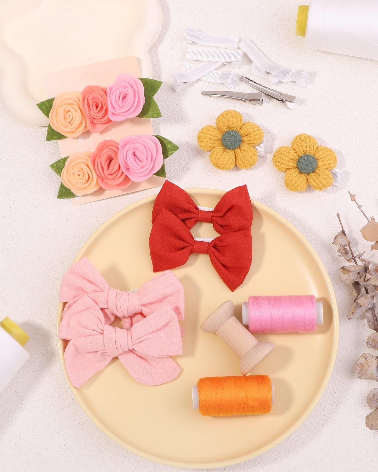 Doboi Baby Girl Hair Clips 20Pcs Baby Girl Bows Flower Cotton Prints Hair Accessories Fully Lined Alligator Hair Clips For Girls