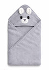 Hi mom Kids World Baby Hooded Bath Towel, Blue, Cotton Terry, Bear Design with Embroidered Face and Pompom Ears (Grey, 80X80)