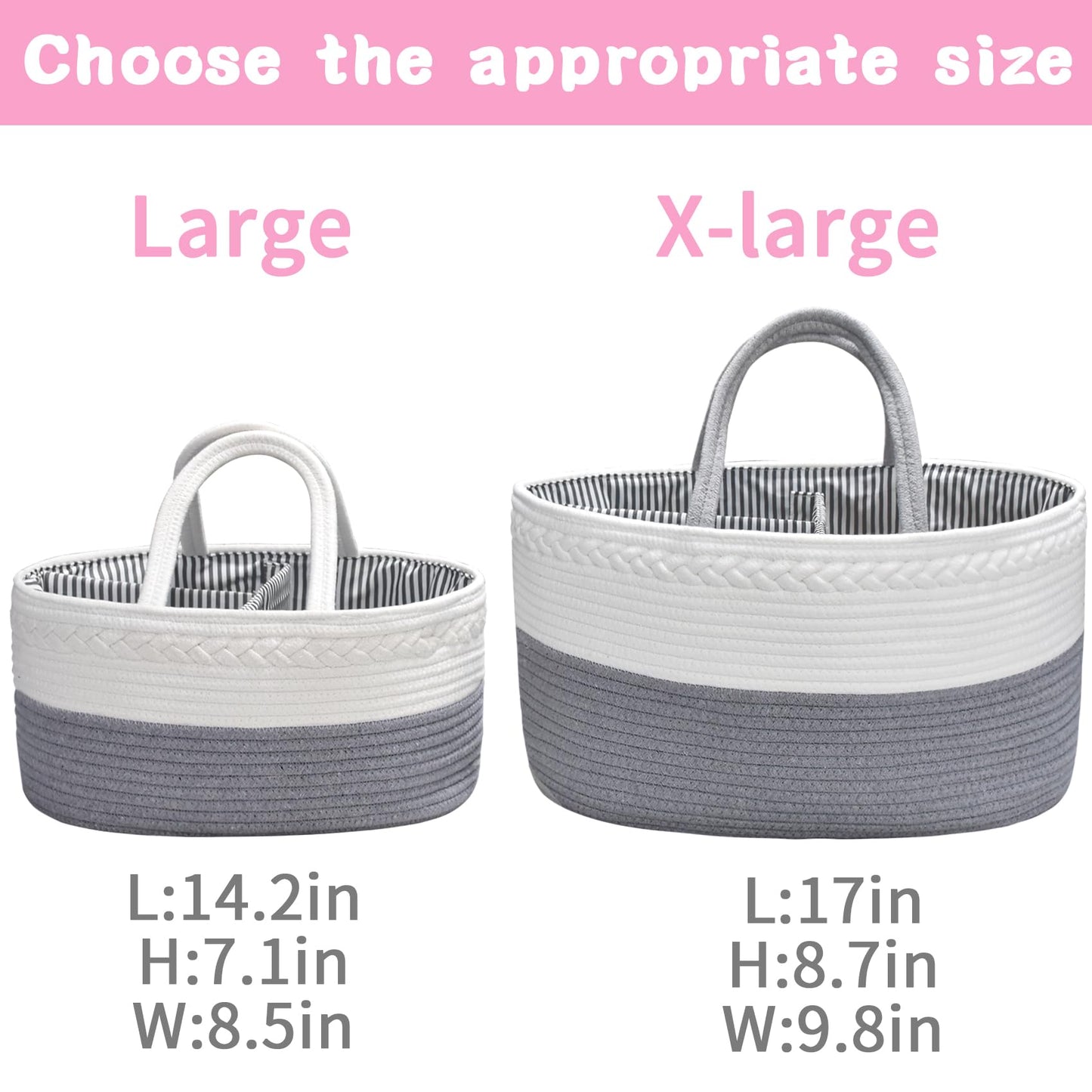 Abenkle Large Baby Diaper Caddy Baby Basket, Nursery Storage Bin And Car Organizer For Diapers And Baby Wipes, Changing Table Co