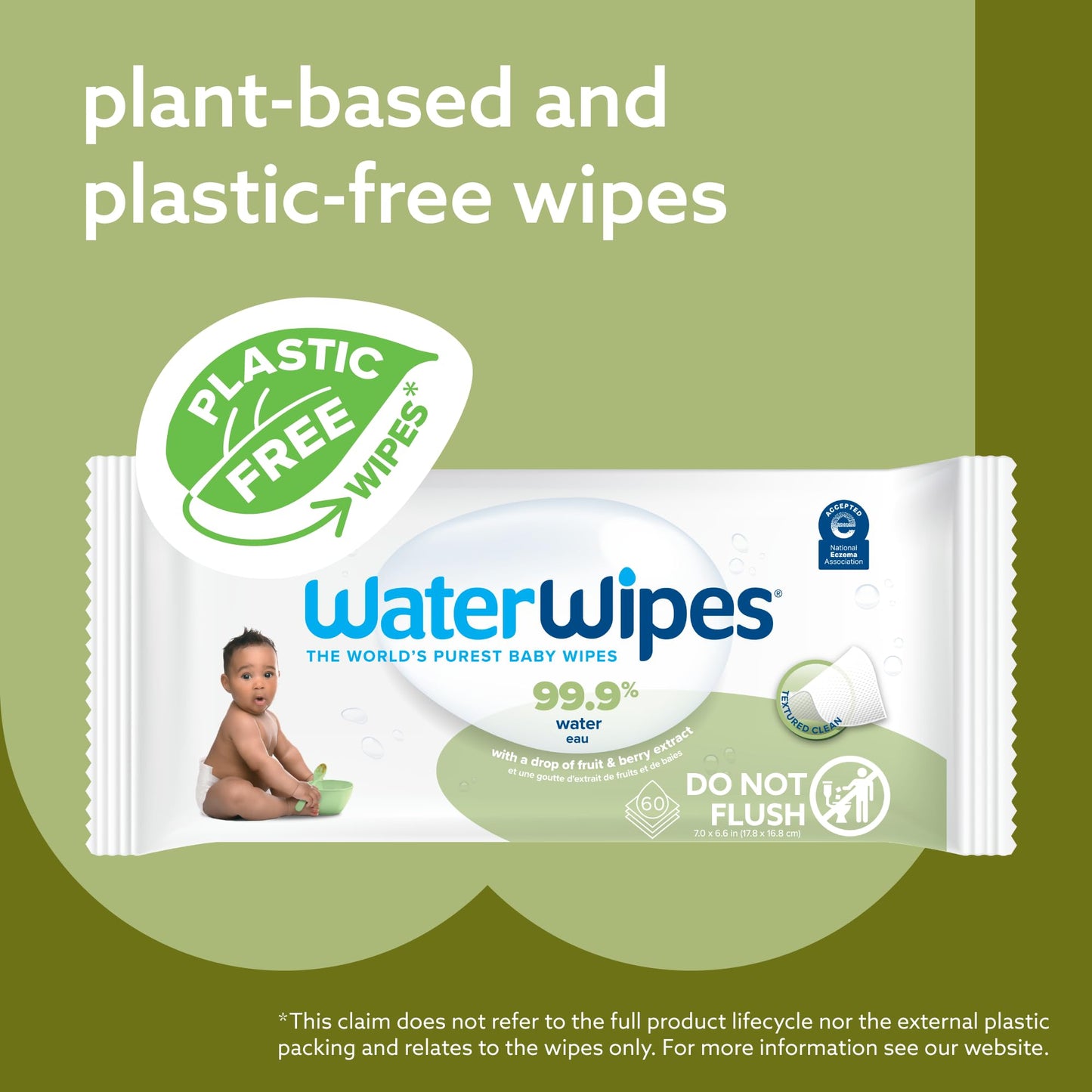 Waterwipes Plastic-Free Textured Clean, Toddler & Baby Wipes, 99.9% Water Based Wipes, Unscented & Hypoallergenic For Sensitive