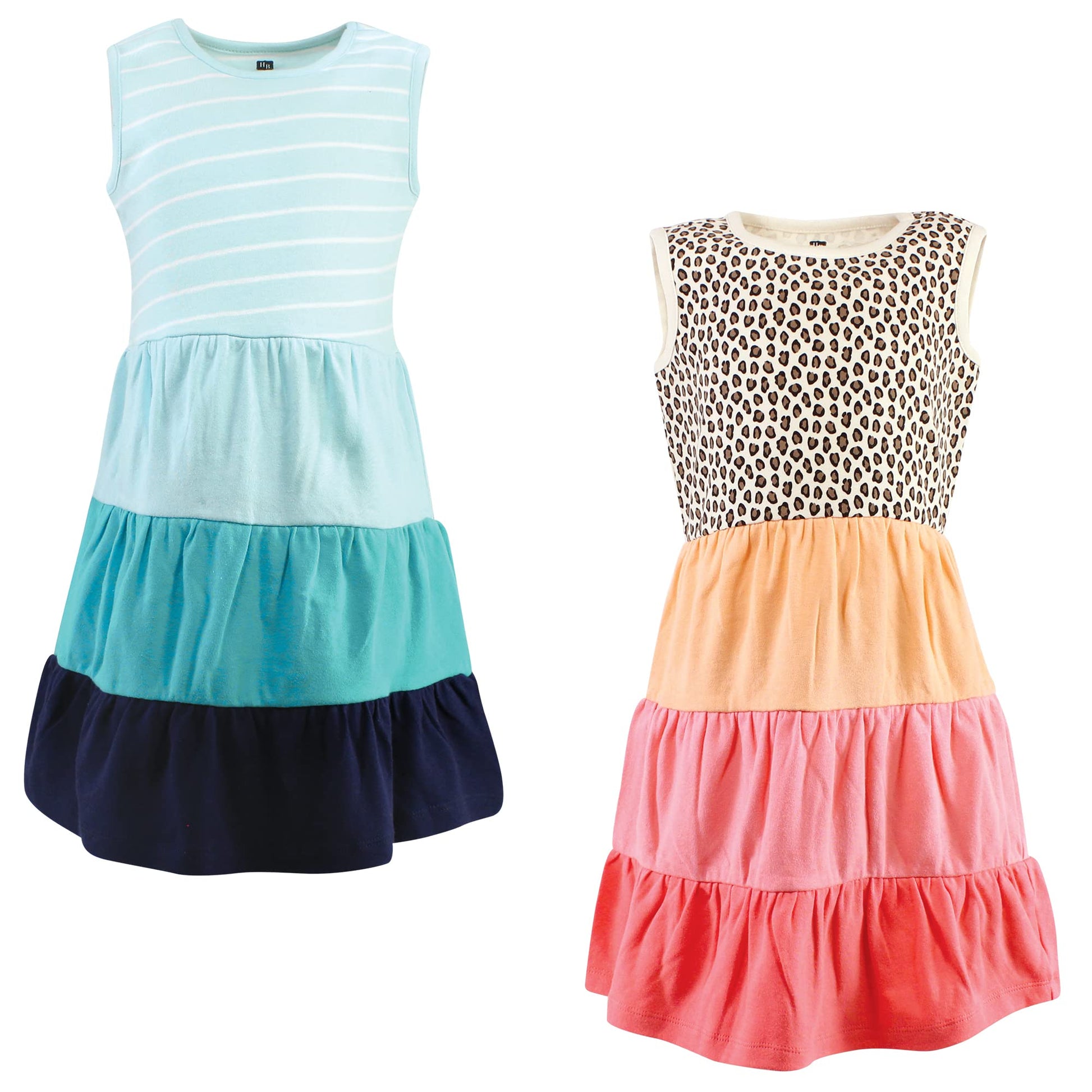 Hudson Baby Girls' Cotton Dresses, Leopard Coral Mint, 2T