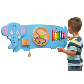 SPARK & WOW Elephant Activity Wall Panel - Ages 18m+ - Montessori Sensory Wall Toy - 3 Activities - Busy Board - Toddler Room D 