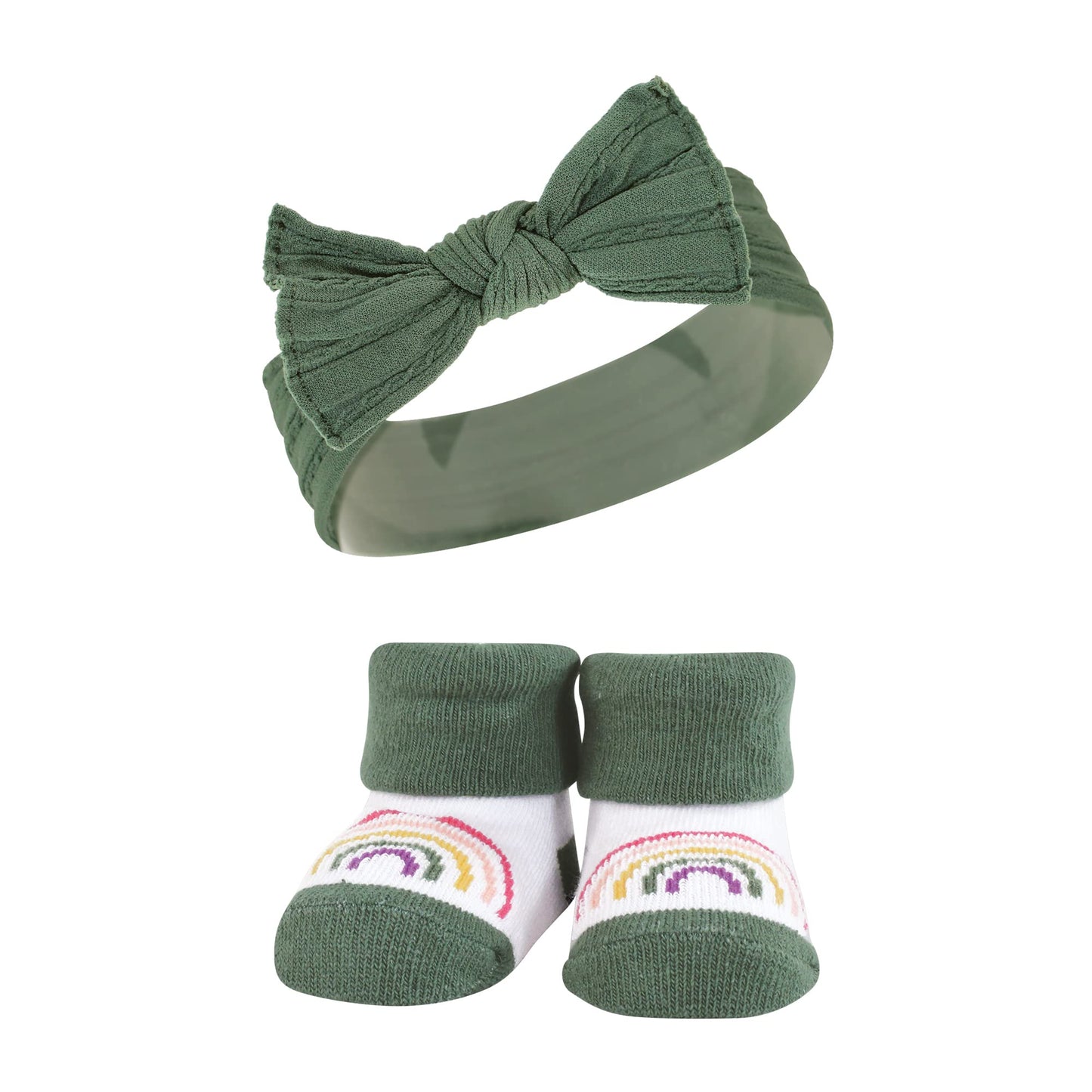 Hudson Baby Baby Girls' Headband And Socks Giftset, Purple Green Yellow, One Size