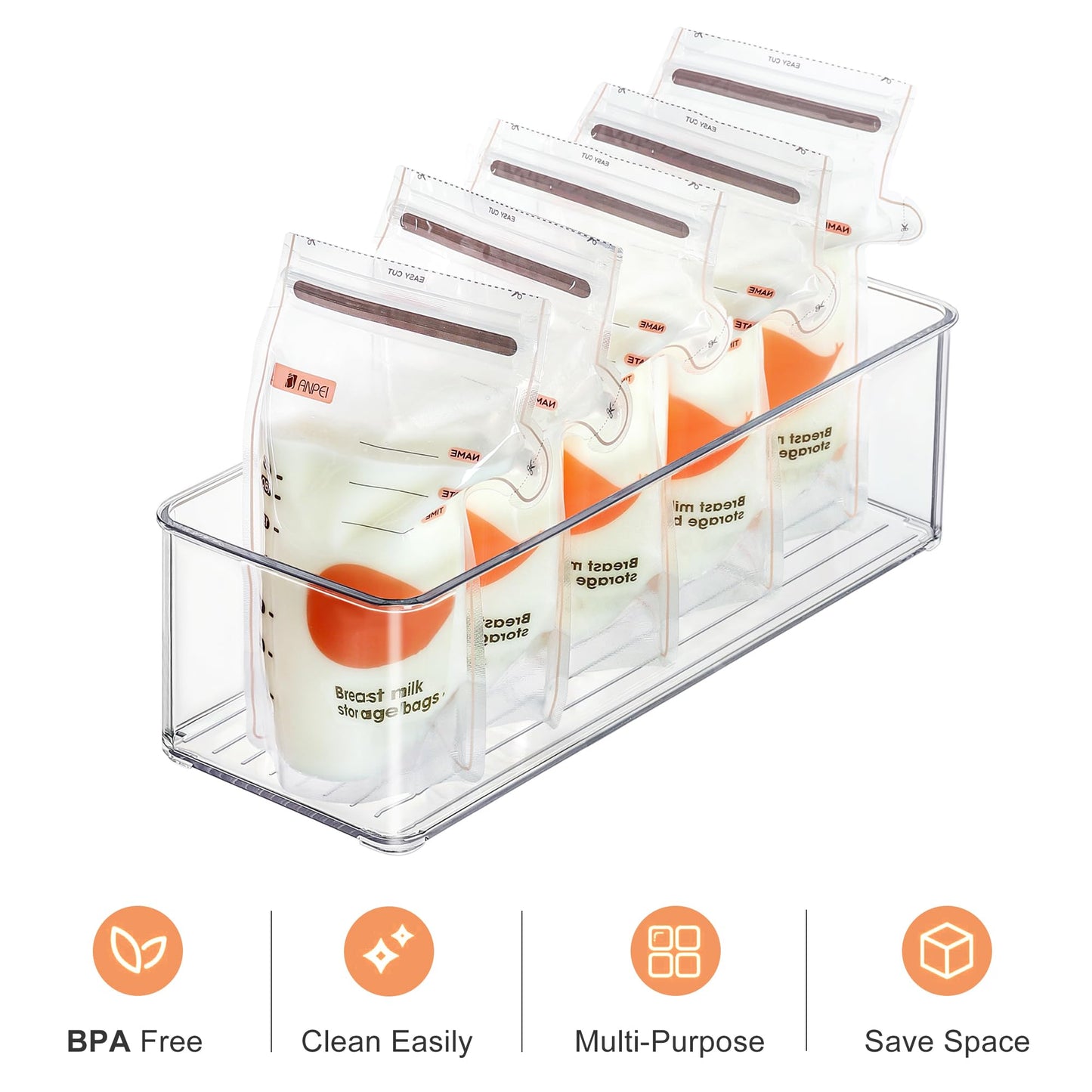 4 Pack Breastmilk Freezer Storage Container, Clear Storge Bins For Breastmilk Storage Bags Freezing Resuable Plastic Milk Yogurt