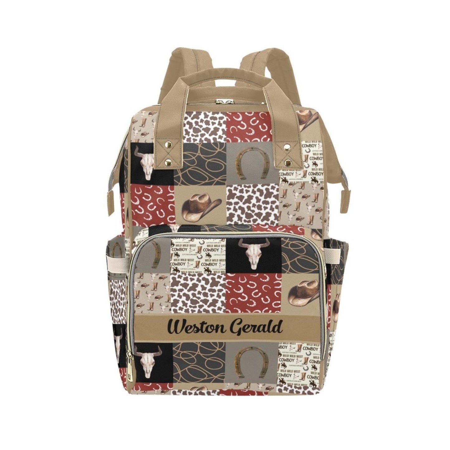Custom Western Cowboy Baby Diaper Bag with Name - Personalized Nursing Travel Tote Backpack for Mom or Dad, Custom Name Baby Day