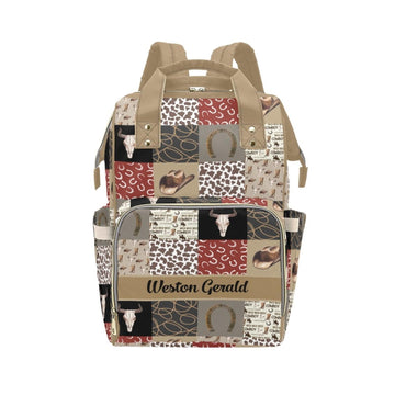 Custom Western Cowboy Baby Diaper Bag with Name - Personalized Nursing Travel Tote Backpack for Mom or Dad, Custom Name Baby Day
