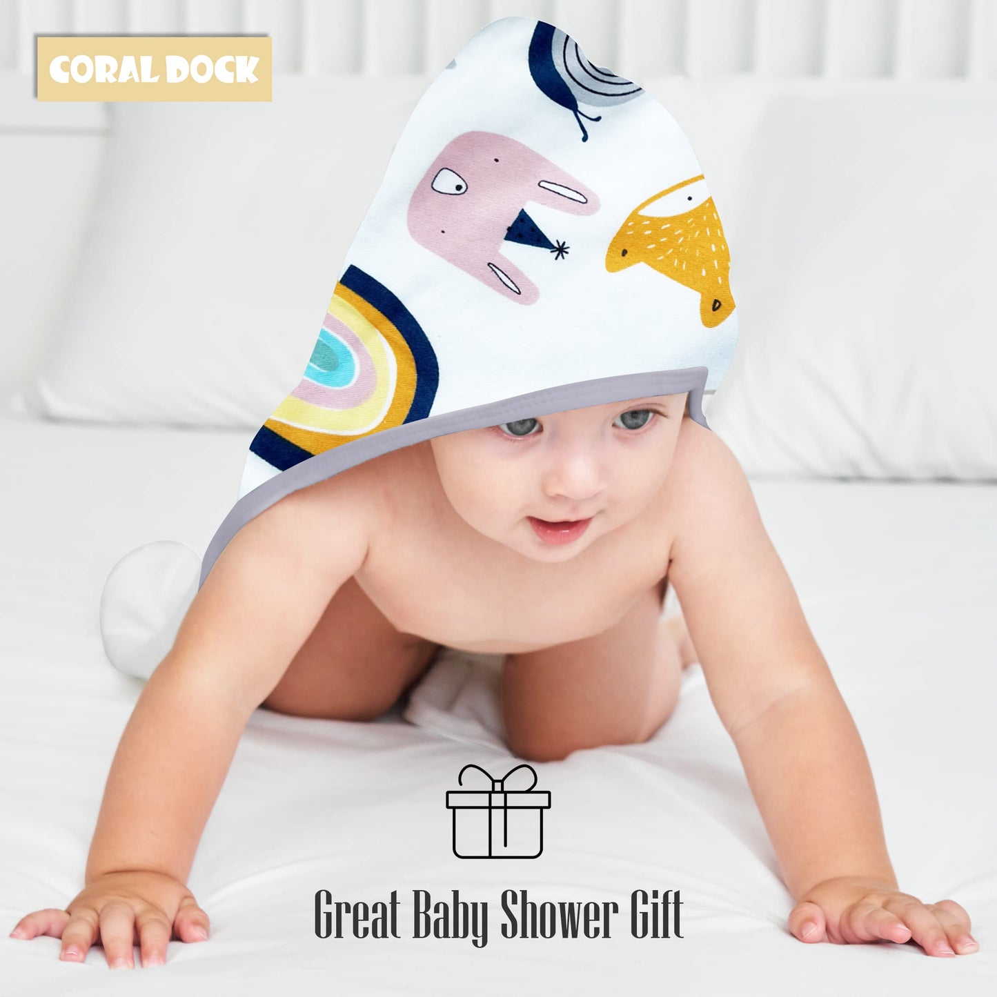 CORAL DOCK 3 Pack Baby Hooded Bath Towel Sets, Ultra Absorbent Baby Essentials Item for Newborn Boy Girl, Baby Bath Shower Towel