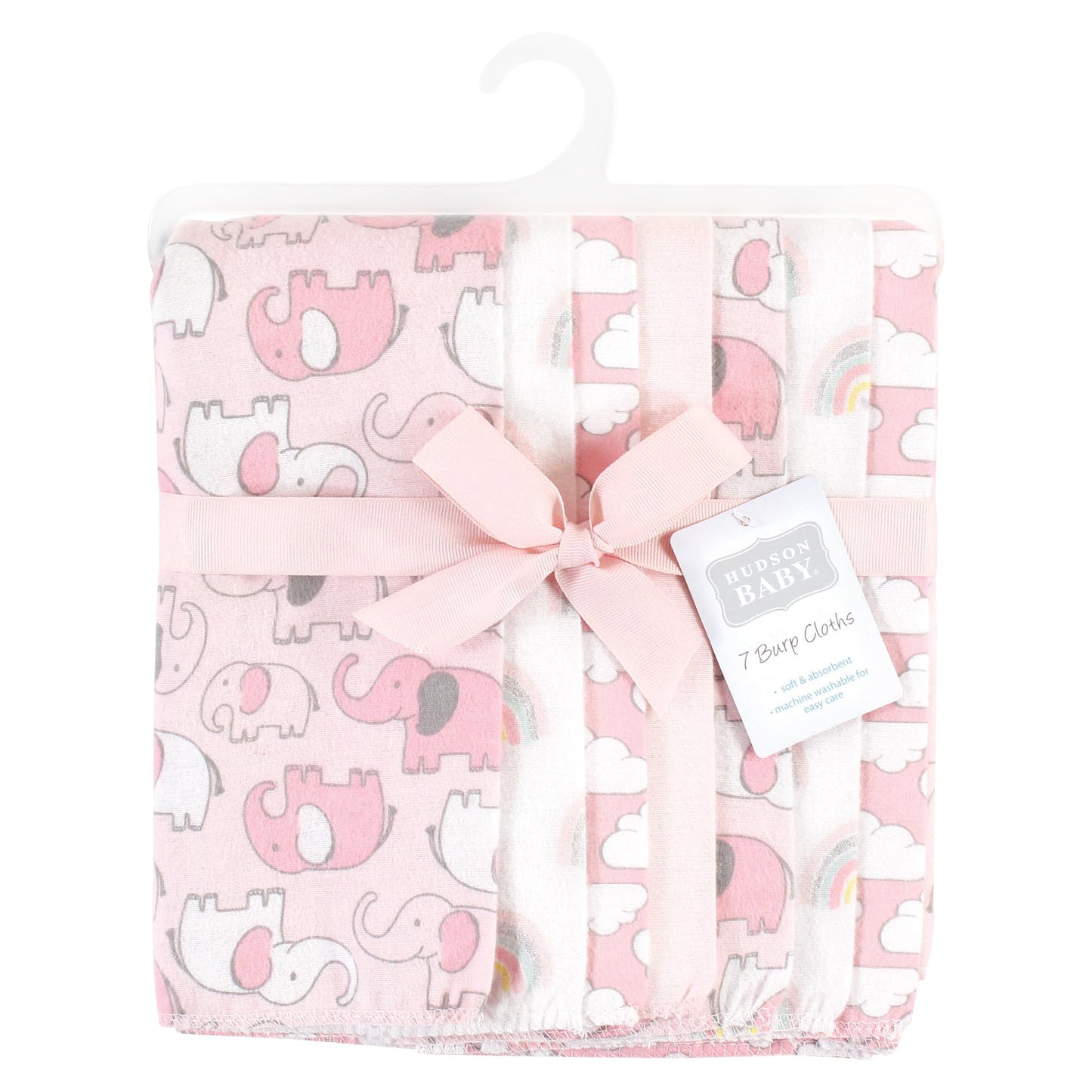 Hudson Baby Unisex Baby Cotton Flannel Burp Cloths 7-Pack, Girl New Elephant, One Size