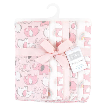 Hudson Baby Unisex Baby Cotton Flannel Burp Cloths 7-Pack, Girl New Elephant, One Size