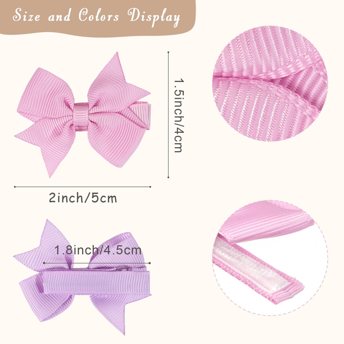 Cllot 50Pcs 2Inch Baby Hair Clips - Soft Cotton Fully Lined Tiny Baby Hair Bows Alligator Clips For Baby Girls Infants Toddlers