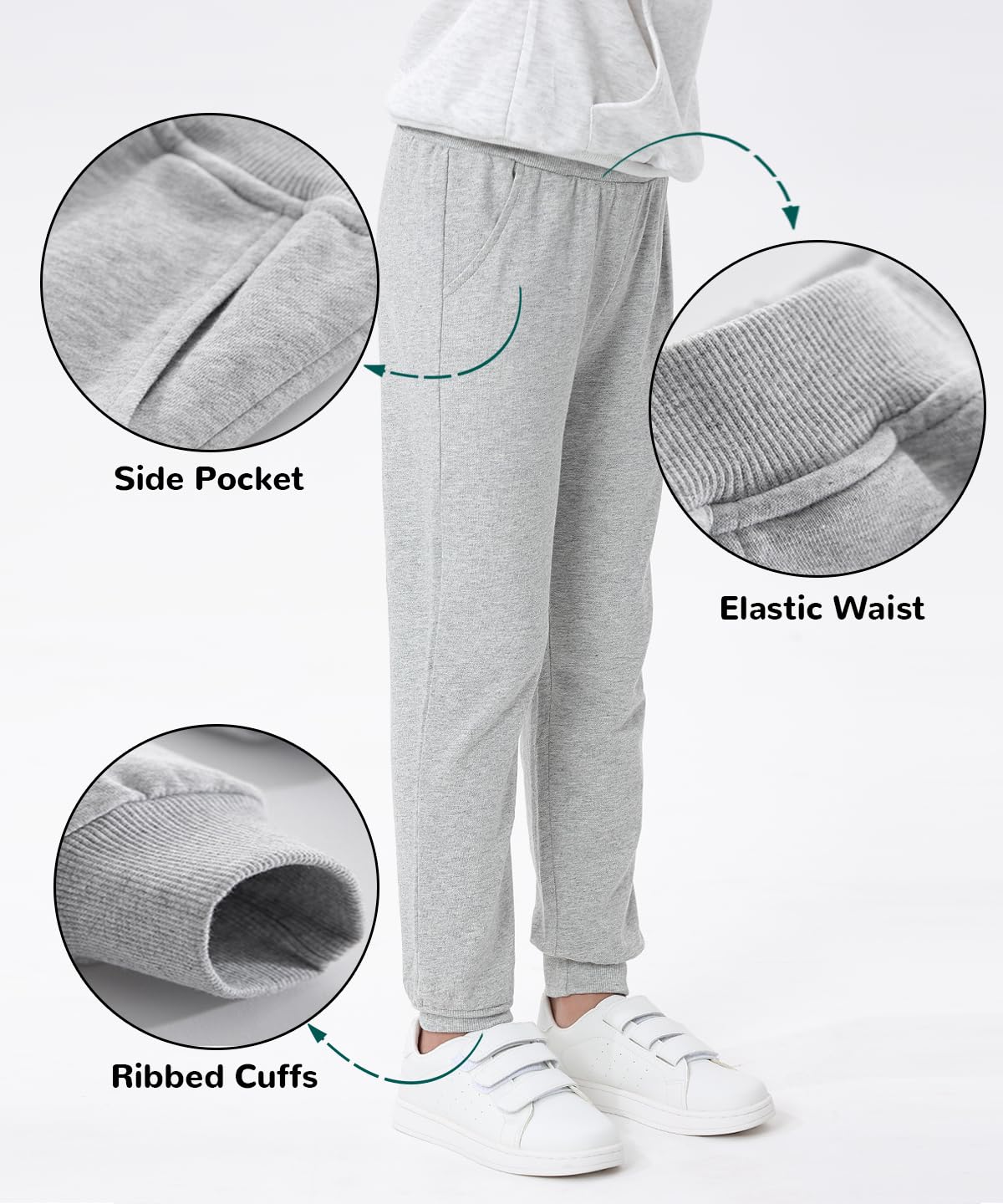 Gfqlong Toddler Boys 3 Pack Cotton Active Jogger Sweatpants,Kids Casual Athletic Solid Pocket Pull On Pants,Grey+Black+Navy
