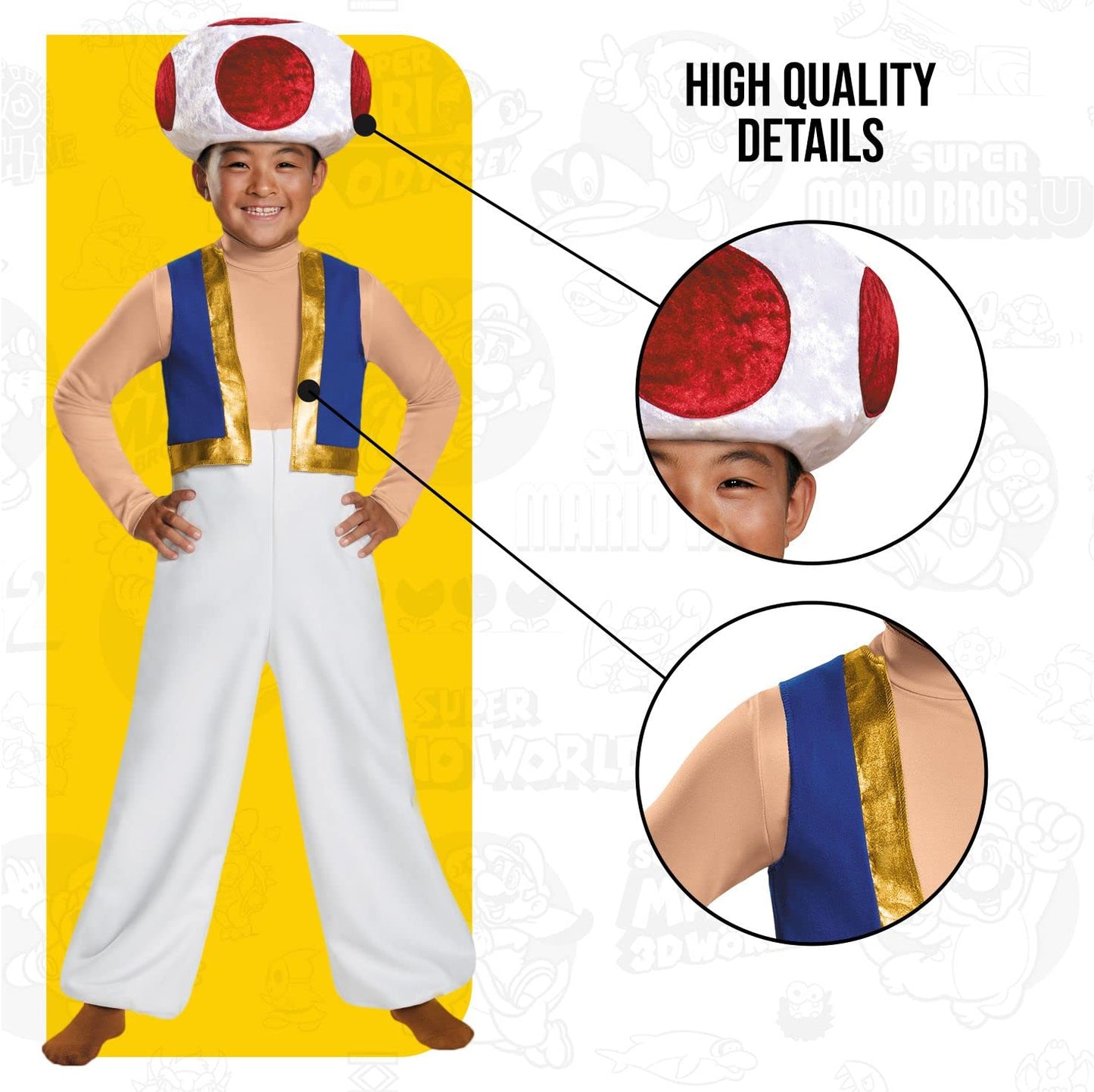 Disguise Toad Deluxe Costume For Kids, Official Nintendo Super Mario Halloween Costume, Medium (7-8)